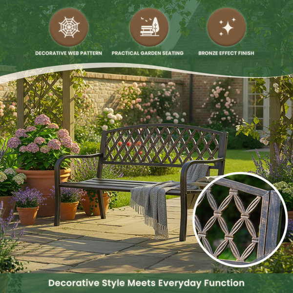 Warwick Metal Garden Bench with Web Pattern Cast Iron Back