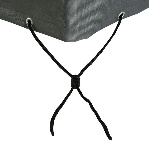 Grey protective cover with drawstring tie straps and metal grommets