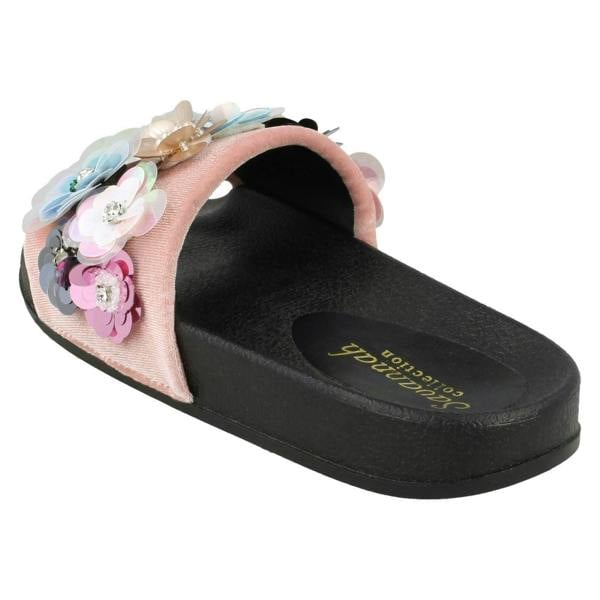 Savannah Ladies Savannah Sequin Flower Slider Mules