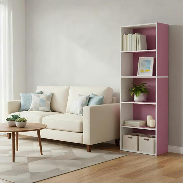 WALPLUS 5-Tier Reversible Color Open Shelf Bookcase , White/Pink 11055WH/PI | High Quality Decorative Wall Design
