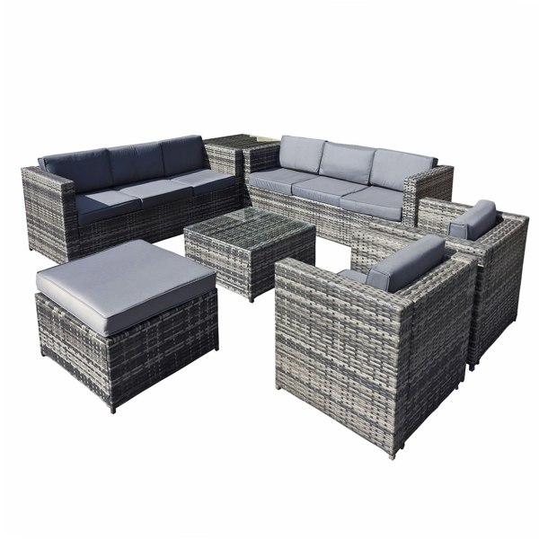 Oseasons Malta Rattan 9 Seat U-Shape Set in Grey Walnut