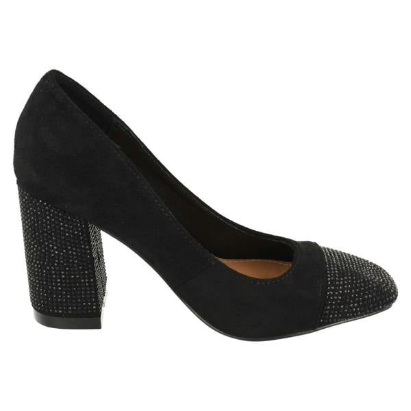 Spot On Ladies Spot On Diamante Heel And Toe Cap Court Shoes  F90138