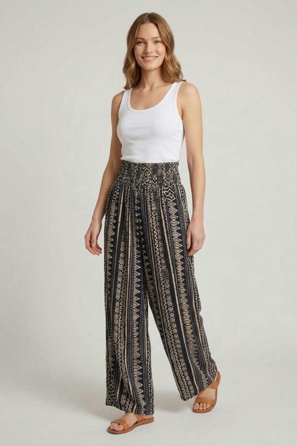 Navy | Abstract Wide High Waist Trousers