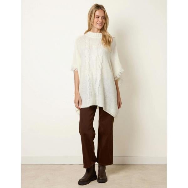 Blue Vanilla Cable Knit Fringe Poncho