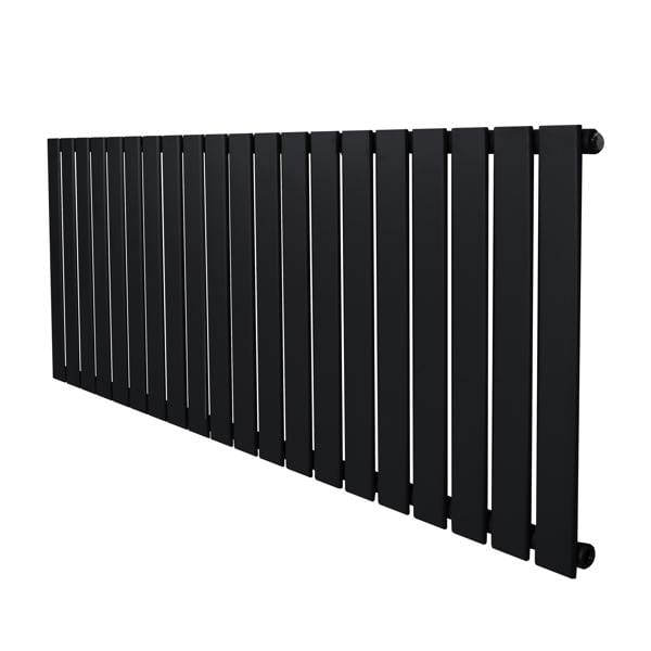 Flat single column radiator in sleek black finish, measuring 600 x 1400mm, featuring a modern, minimalist design with vertical slats