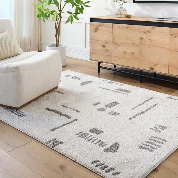 Livabliss Fossay Shag-Washable Beige Charcoal Modern High Pile Rug