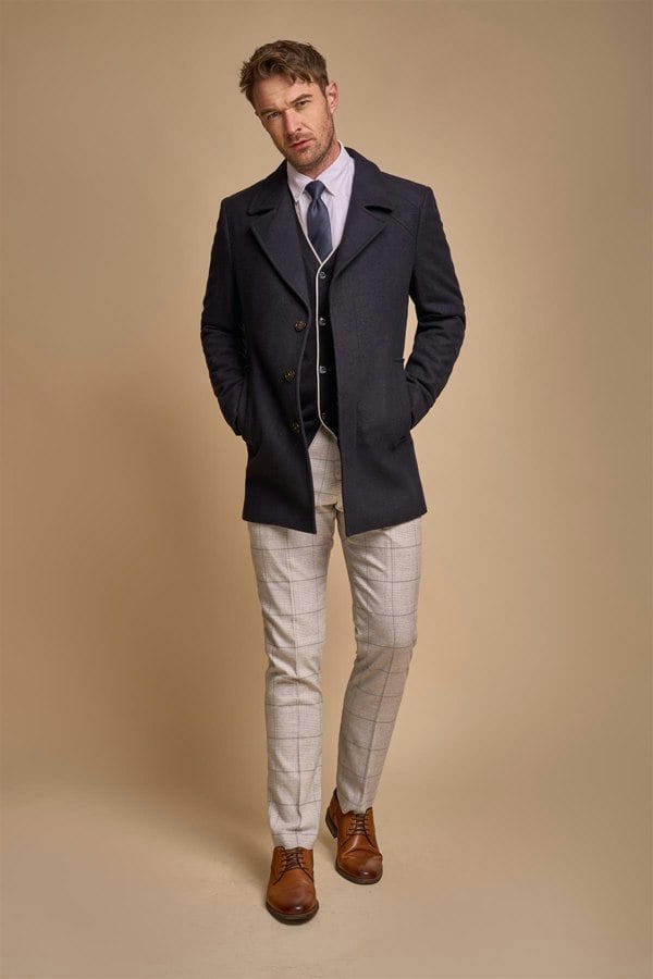 Marcus navy long coat front