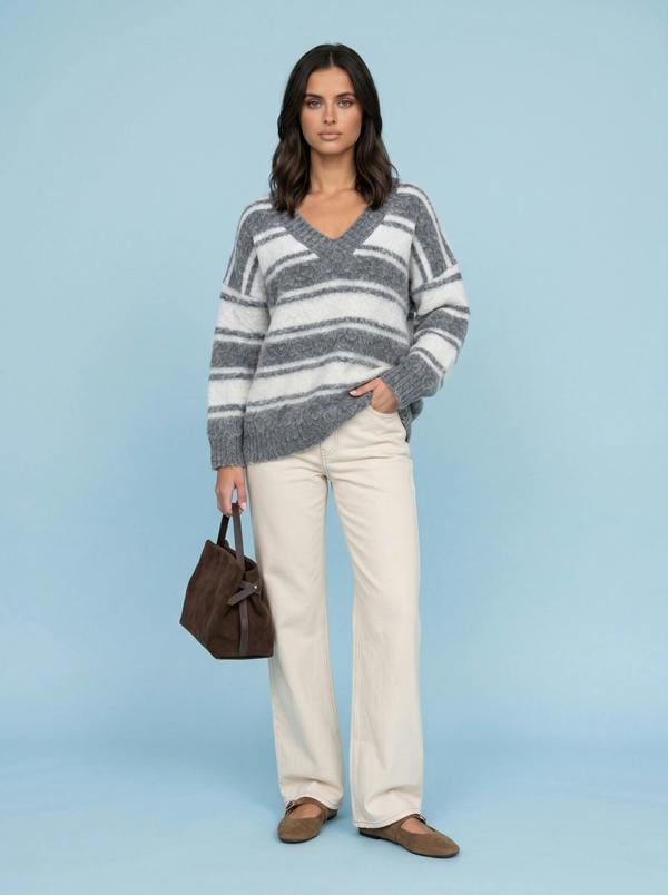 Urban Bliss Wool Blend Stripe V Neck Jumper