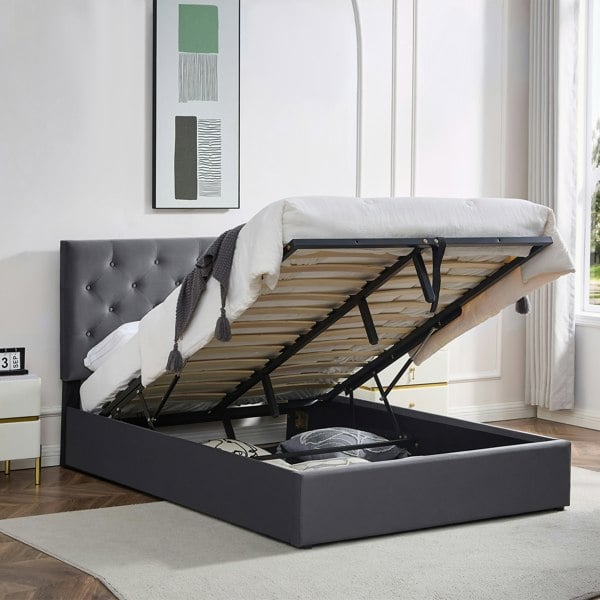 Furniture One Ottoman Storage Bed Frame, Bed Frame with Underbed Storage, Adjustable Headboard, Solid Wood Slats, Max Load 320KS