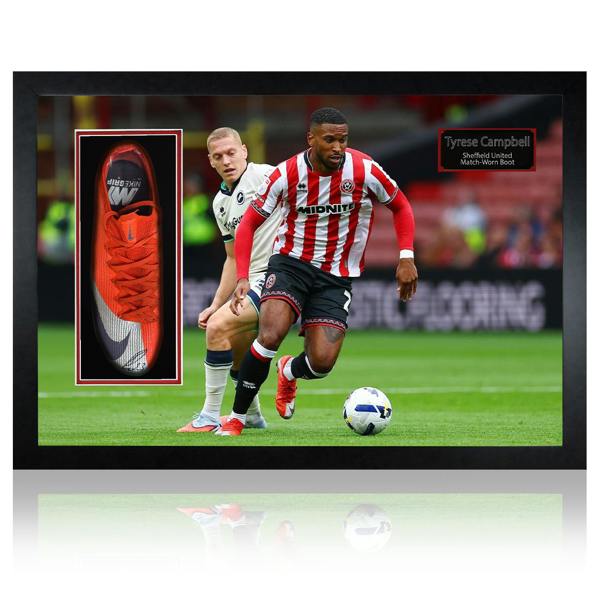 Tyrese Campbell Signed & Match-Worn Sheffield United Boot Iconic Frame #1