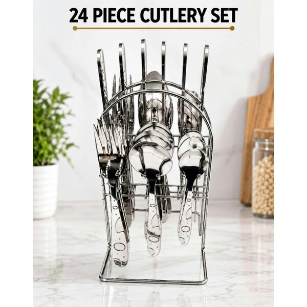 Dyzi 24 Piece Stainless Steel Cutlery Set with Storage Stand Silver
