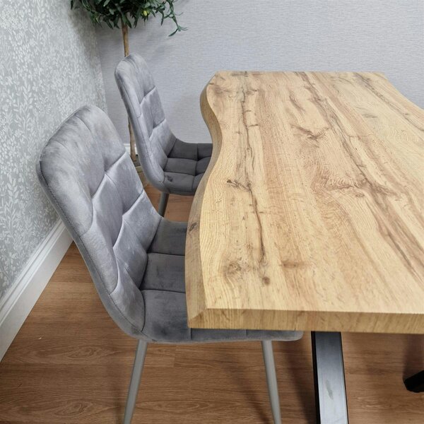 Kosy Koala Modern Dining Table Set With 2 Grey Tufted Velvet Chairs And 1 Bench Dining Room Furniture 117cm