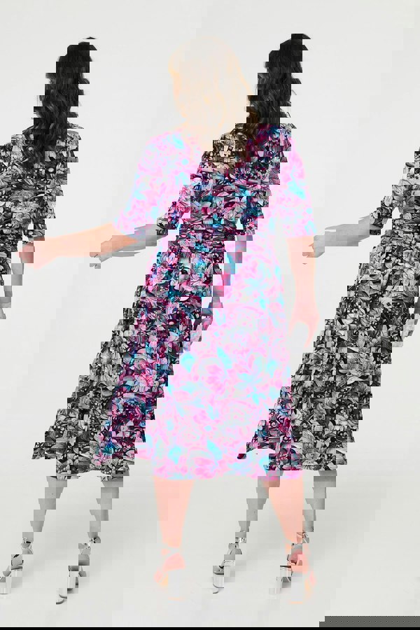 Pink | Floral Faux Wrap Front Midi Dress