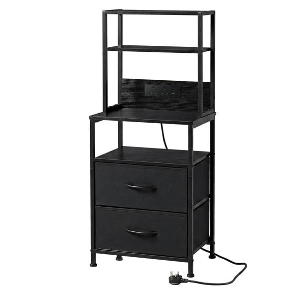 Levede Bedside Table with Charging Station LED Light 2 Drawers Storage Black