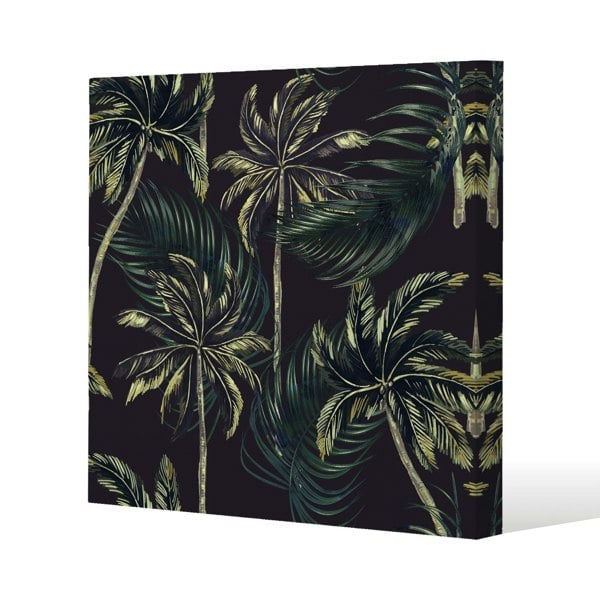 Benjamin Tate Design Green Palm on Black Slim Style Canvas Print  30x30cm , 15mm Slim Real wood.