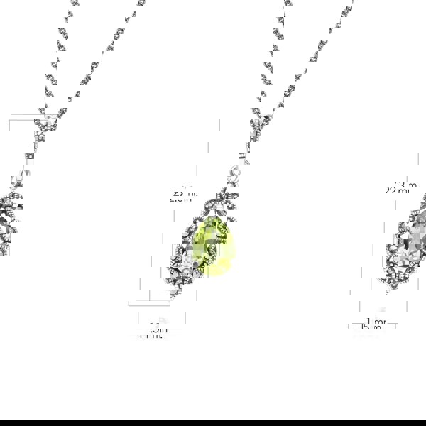 Gemondo Art Deco Style Pear Peridot & Marcasite Pendant Necklace in Sterling Silver