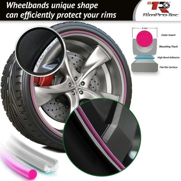RimPro-Tec Group 4x Silver Base's 4x Pink Pinstripe's / RimPro-Tec® Wheelbands™ car wheel styling kit