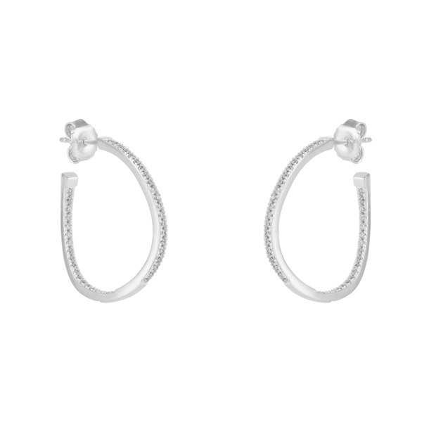 Spero London Sterling Silver Large Wavy Stud Hoop Earring With Interior Gemstones