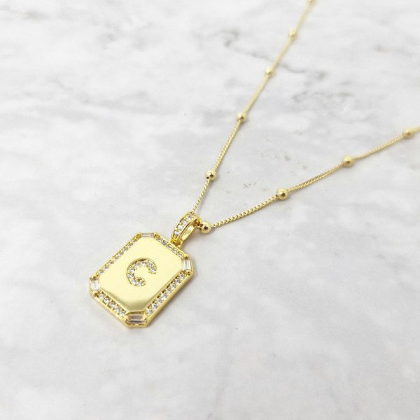 Gold Plated Personalised Initial CZ Letter Necklace