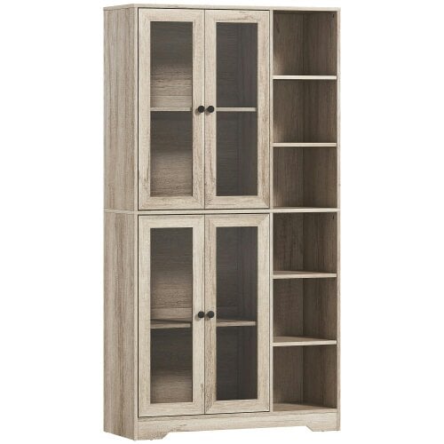 Wyld Haus Mole Pantry Wooden Grey Wood Effect Kitchen Storage Cabinet With Glass Doors