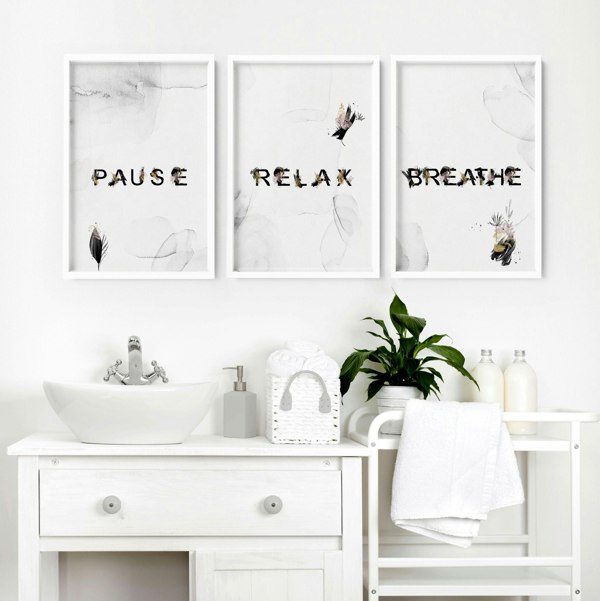 Wall art in bathroom | set of 3 Relaxing art prints