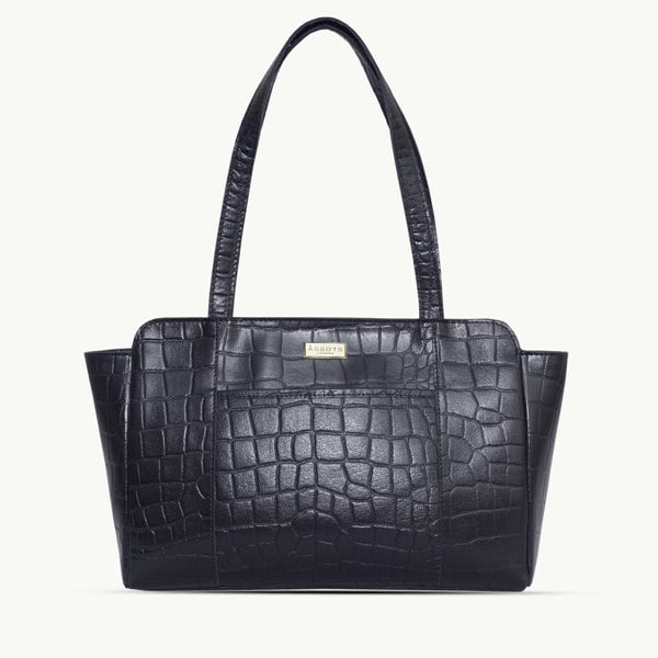 Assots London 'JUDITH' Navy Croc Real Leather Shoulder Bag
