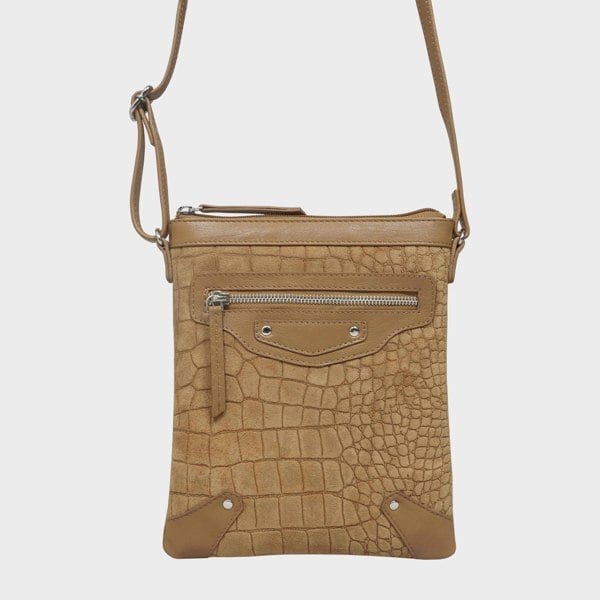Assots London 'JANET' Tan Real Leather Crossbody Sling Bag