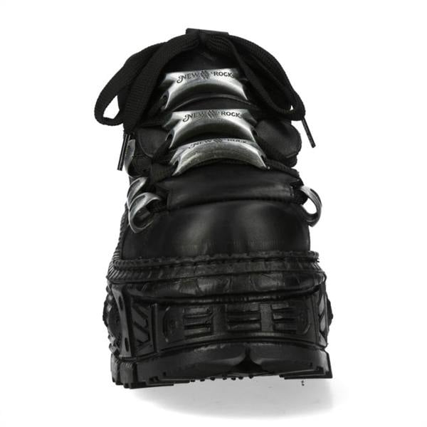 New Rock M-OVERZ106B-C1 Metallic Chunky Black Leather Gothic Ankle Boots