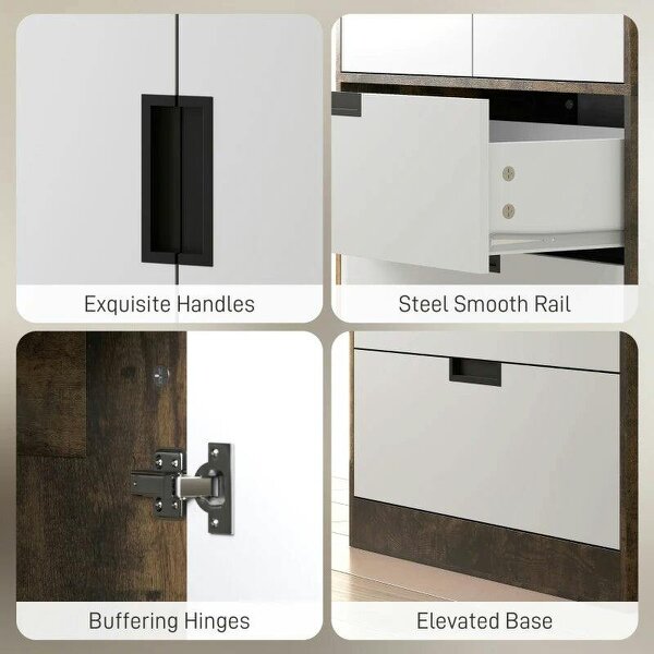 Modern Clothes Storage Cupboard Unit, 3 Drawer 2 Door Wardrobe with Hanging Rod, Rustic Brown