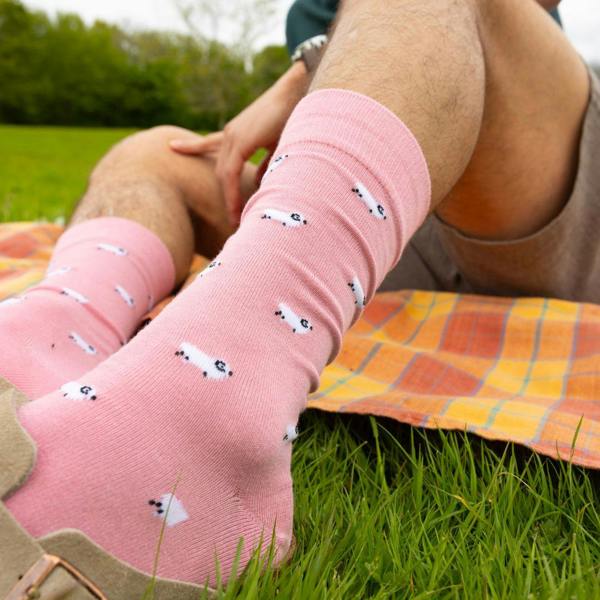 SWOLE PANDA Sheep Bamboo Socks, Pink