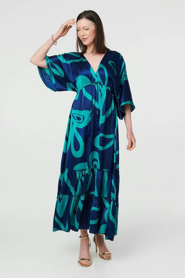Blue | Abstract Relaxed 3/4 Sleeve Maxi Dress