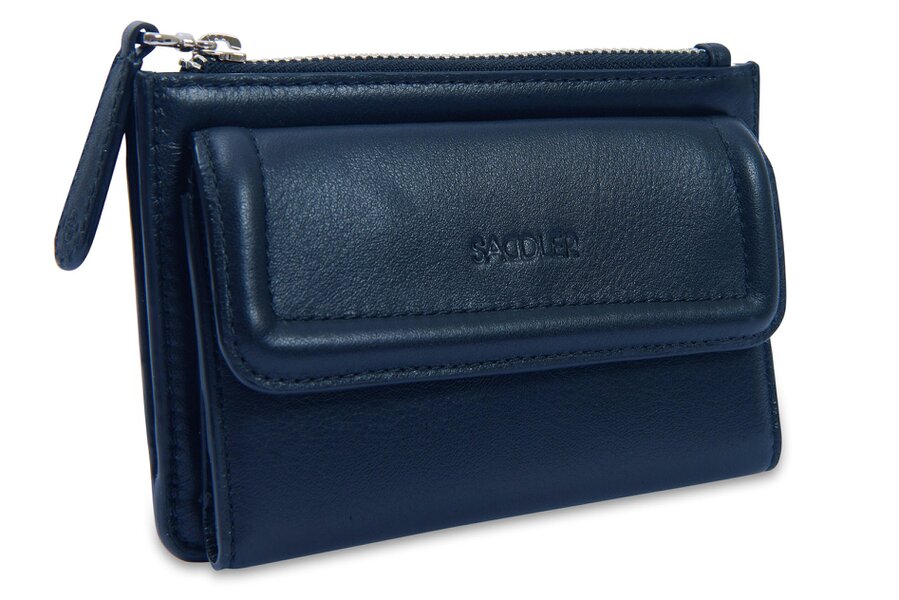 SADDLER "Marion" Bifold Real Leather Card Wallet with Zip Top Coin Purse (Gift Boxed) - Navy