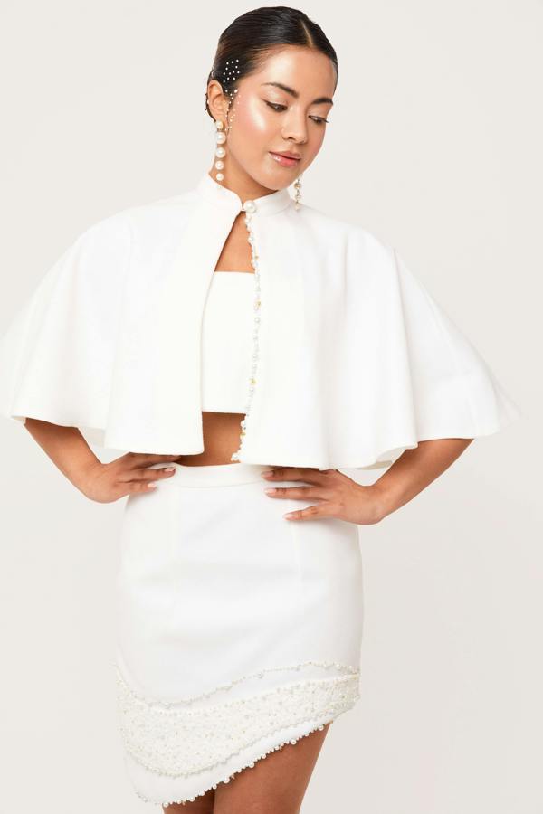 LuvForever Ophira - White Mini Skirt Cape Set
