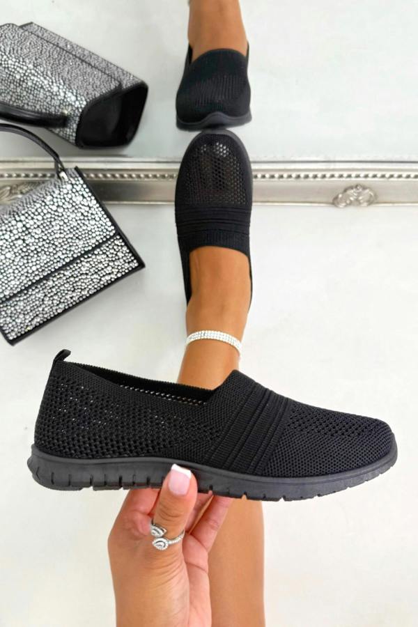 Love Lemonade Comfort Airflow Knit Slip-On Trainers Black