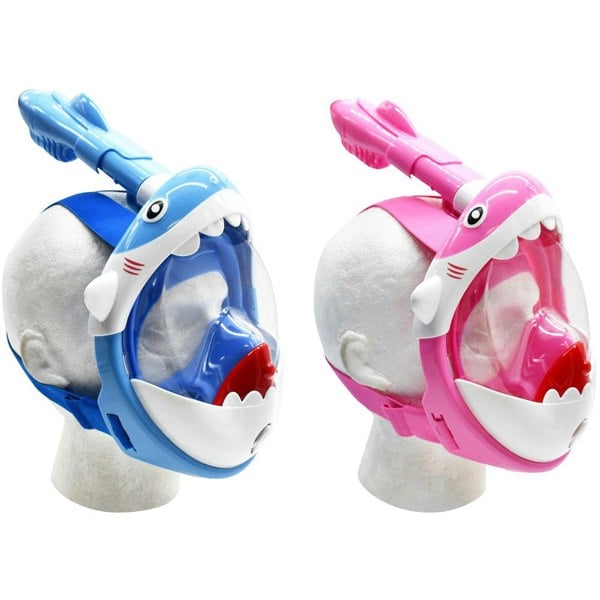 Kids ANTI-FOG Full Face Swimming Mask - PINK Shark - Adjustable Pool Snorkel