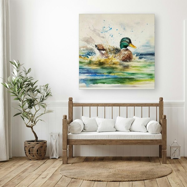 Warren Reed Splashing Mallard Watercolour Canvas