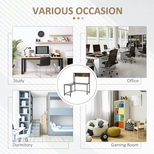 Wyld Haus Monoba 140cm Mani Metal And Wooden Brown Industrial L Shaped Desk With Bookshelf