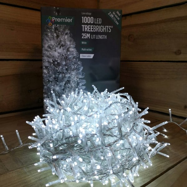 Samuel Alexander 1000 LED 25m Indoor Outdoor Christmas Multi Function Mains Operated String Lights with Timer & Clear Cable in Cool White