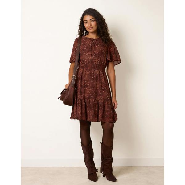 Blue Vanilla Crew Neck Frill Sleeve Mini Dress