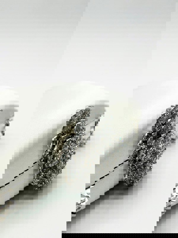 SVNX Satin Clutch Bag with Rose Jewel in Ivory