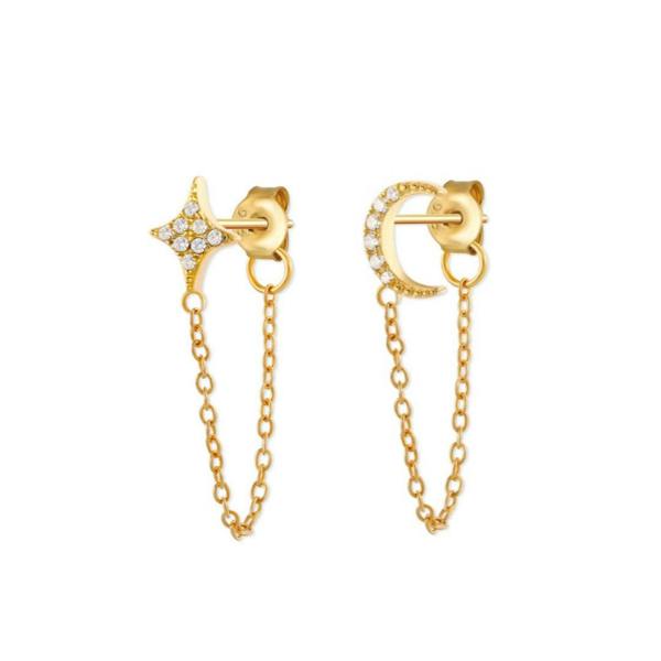 Gold Trip Crystal Star & Moon Chain Earrings