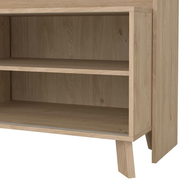 Wyld Haus Hobro White and Natural Oak Wood TV Unit 2 Sliding Doors