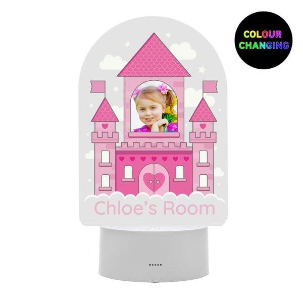 Personalised Memento Company Personalised Pink Castle Photo Upload LED Colour Changing Night Light