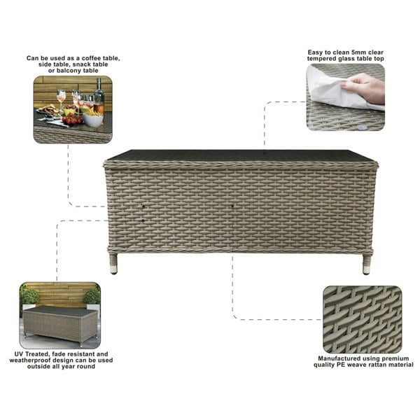 Premium 2 Seater Garden Coffee Table Set - 2pc Rattan Wicker Sofa Chair Cushions - LoopsDirect