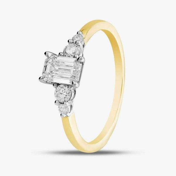 T. H. Baker 18ct Yellow Gold Certificated 0.70ct Emerald & Brilliant Cut Diamond Shoulder Set Solitaire Ring 31290YW/90-18