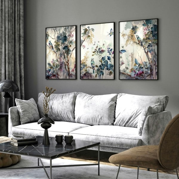 Living room wall art decor | set of 3 Chinoiserie wall art prints