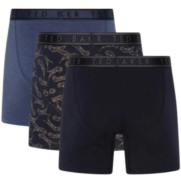 Ted Baker 3-Pack Tigers Print Boxer Briefs, Denim/Navy