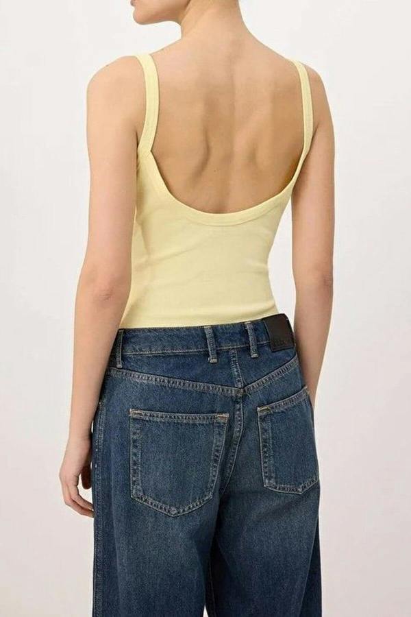 WOVCOR Fitted Pool Neck Thin Strap Long Ribbed Stretch Knit Bodysuit