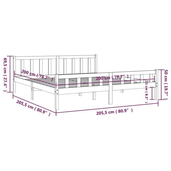 Berkfield Bed Frame Black Solid Wood 200x200 cm