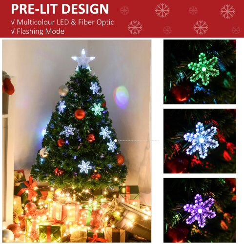HOMCOM 3FT Green Fiber Optic Full Lights Christmas Tree Multi LED Stars